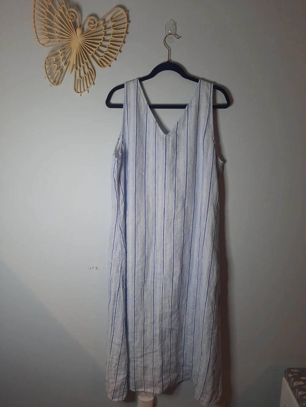 Talbots, 100% Linen Sz 16 Blue & White Striped V-Neck, Tank Maxi Dress, Coastal - Picture 5 of 5
